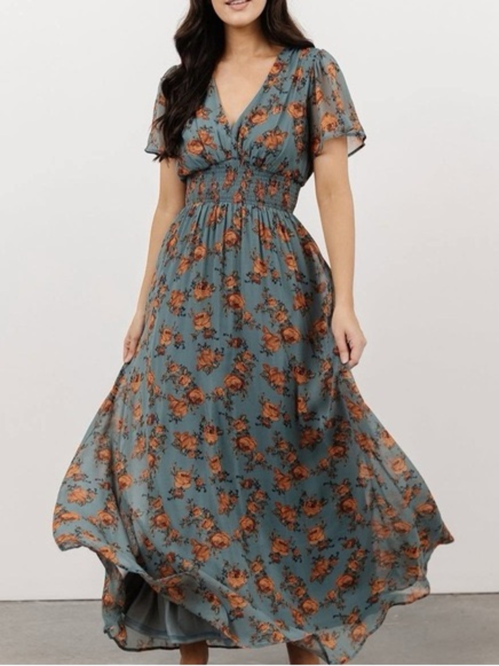 Baltic Born Teal Maxi Dress with Rust Floral Print